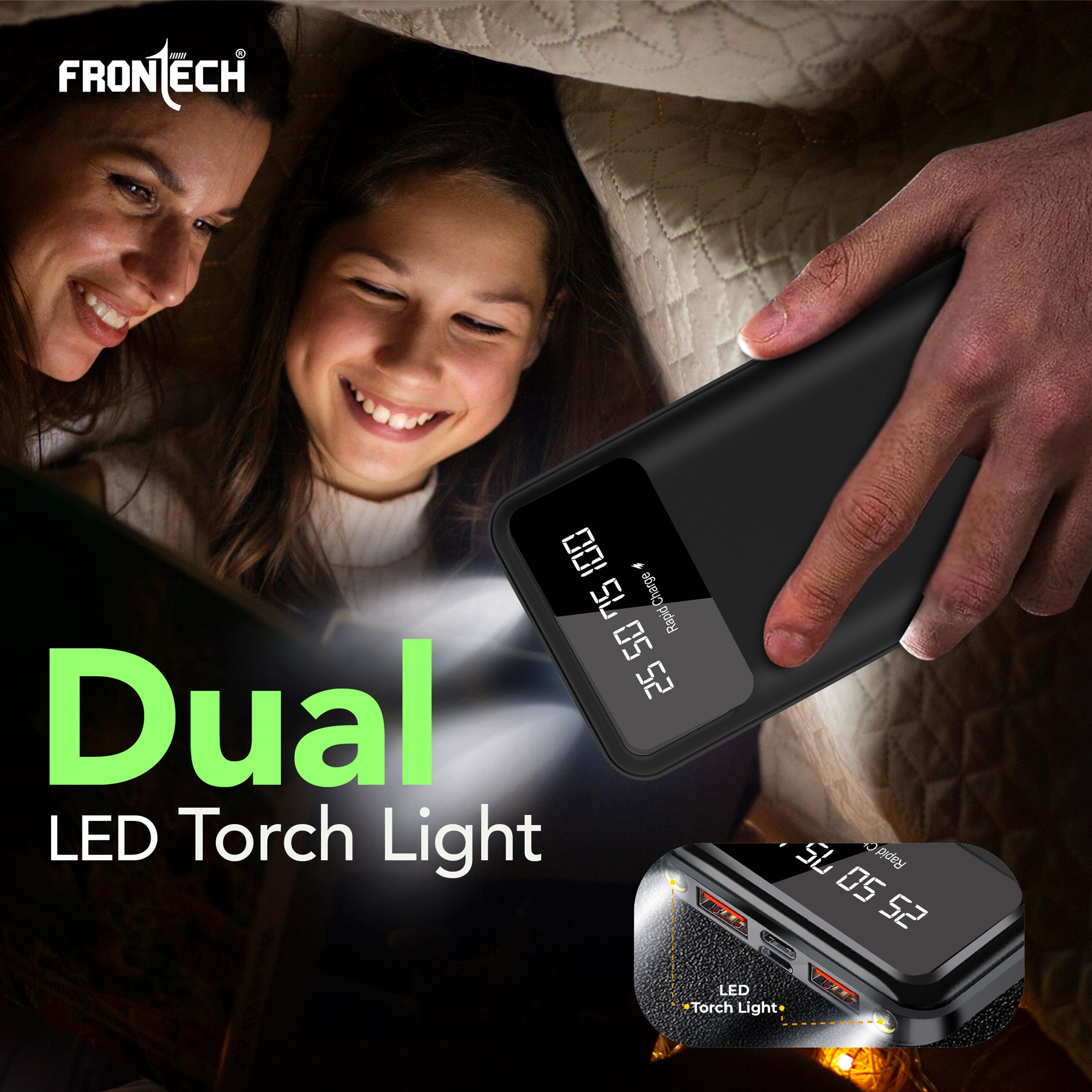 Frontech 10000mAh Power Bank | 22.5W Rapid Charging | Dual USB Output & Type-C Input | LED Torch Light & Battery Indicator | Li-Polymer Battery (PB-0006) Frontech 10000mAh Power Bank | 22.5W Rapid Charging | Dual USB Output & Type-C Input | LED Torch Light & Battery Indicator | Li-Polymer Battery (PB-0006)